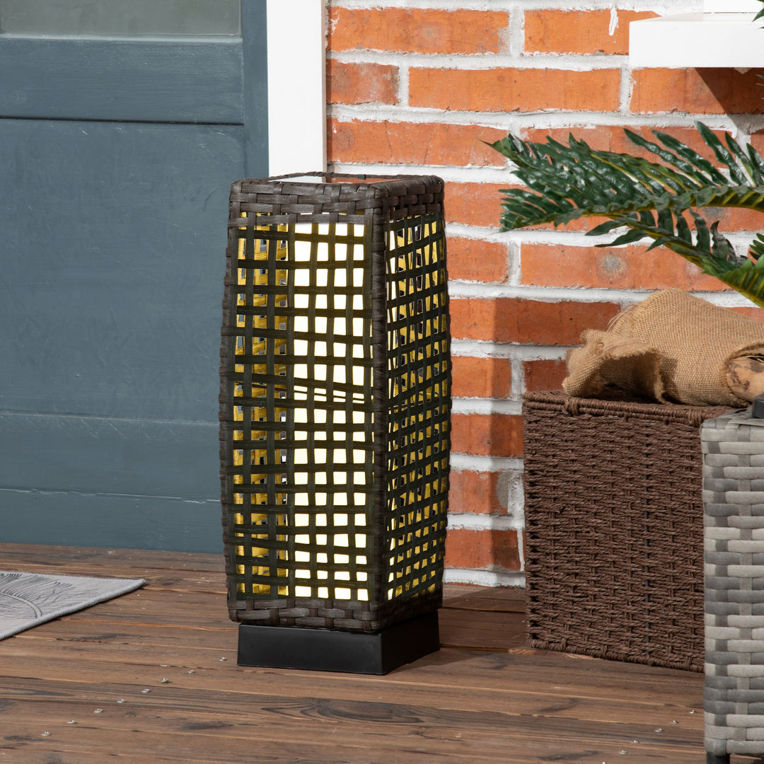 Outdoor Rattan Solar Lantern, Brushed PE Wicker Patio Garden Lantern wtih Auto On/Off Solar Powered LED Lights for Indoor & Outdoor Use Grey