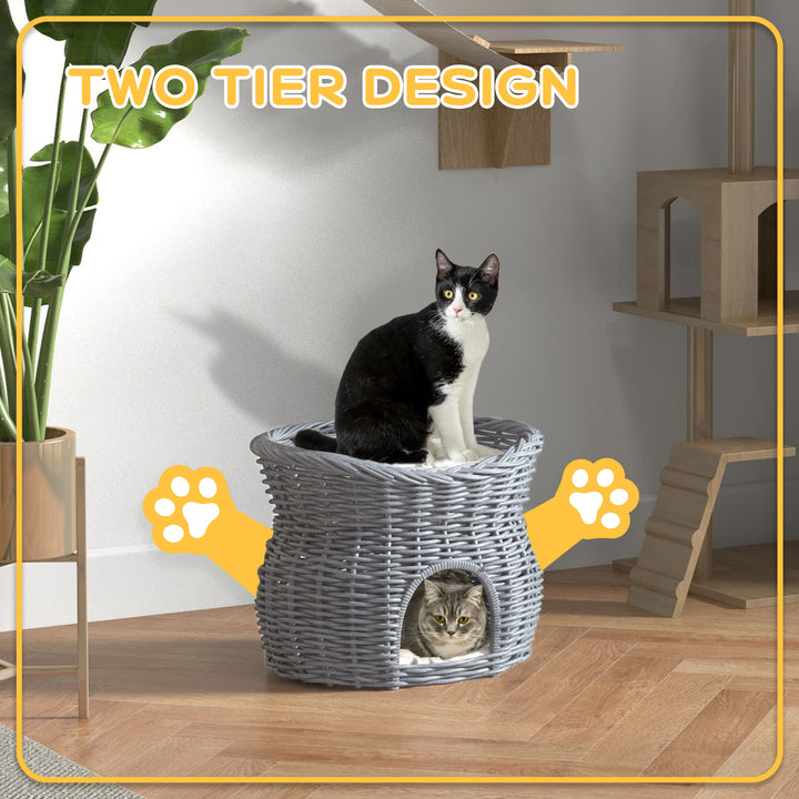2-Tier Elevated Cat Bed Basket W/Cushion-Grey