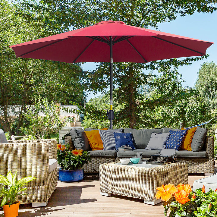3(m) Tilting Parasol Garden Umbrellas, Outdoor Sun Shade with 8 Ribs, Tilt and Crank Handle for Balcony, Bench, Garden, Wine Red