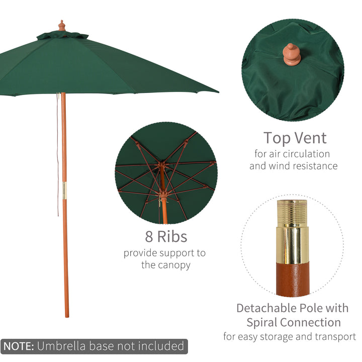 Outsunny 2.5m Wood Garden Parasol Sun Shade Patio Outdoor Market Umbrella Canopy with Top Vent, Dark Green