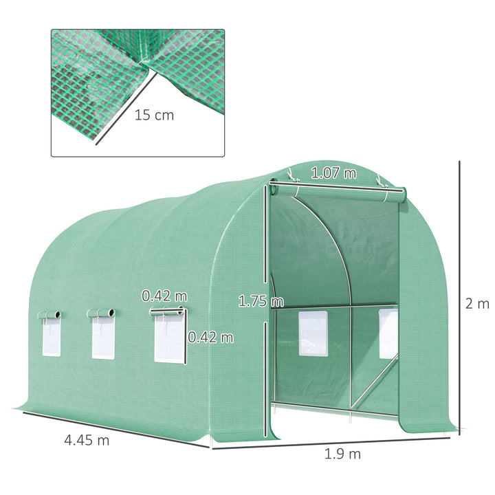 4.5m x 2m x 2m Walk-in Tunnel Greenhouse Garden Plant Growing House with Door and Ventilation Window, Green