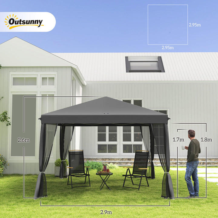 3 x 3 m Pop Up Gazebo, Garden Tent with Removable Mesh Sidewall Netting, Carry Bag for Backyard Patio Outdoor Light Grey