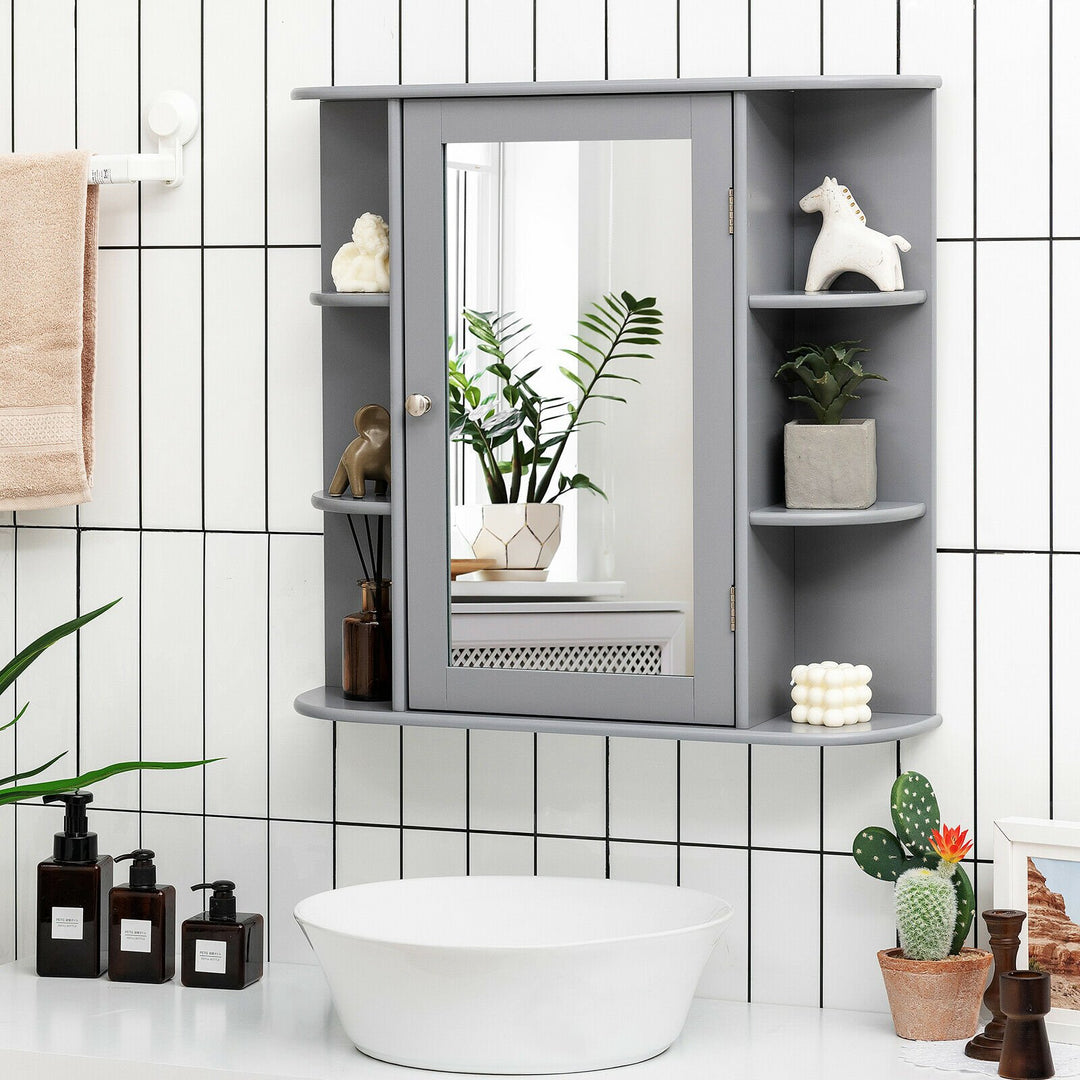 3-Tier Mirrored Wall Mounted Bathroom Cabinet-Grey