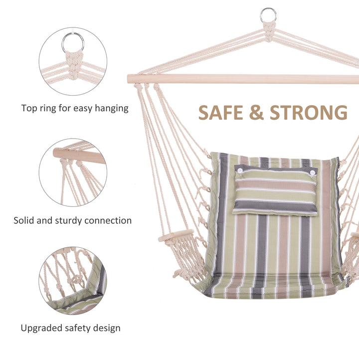 Garden Outdoor Hanging Hammock Chair Thick Rope Frame Wooden Arms Safe Wide Seat Garden Outdoor Spot Stylish Multicoloured stripes