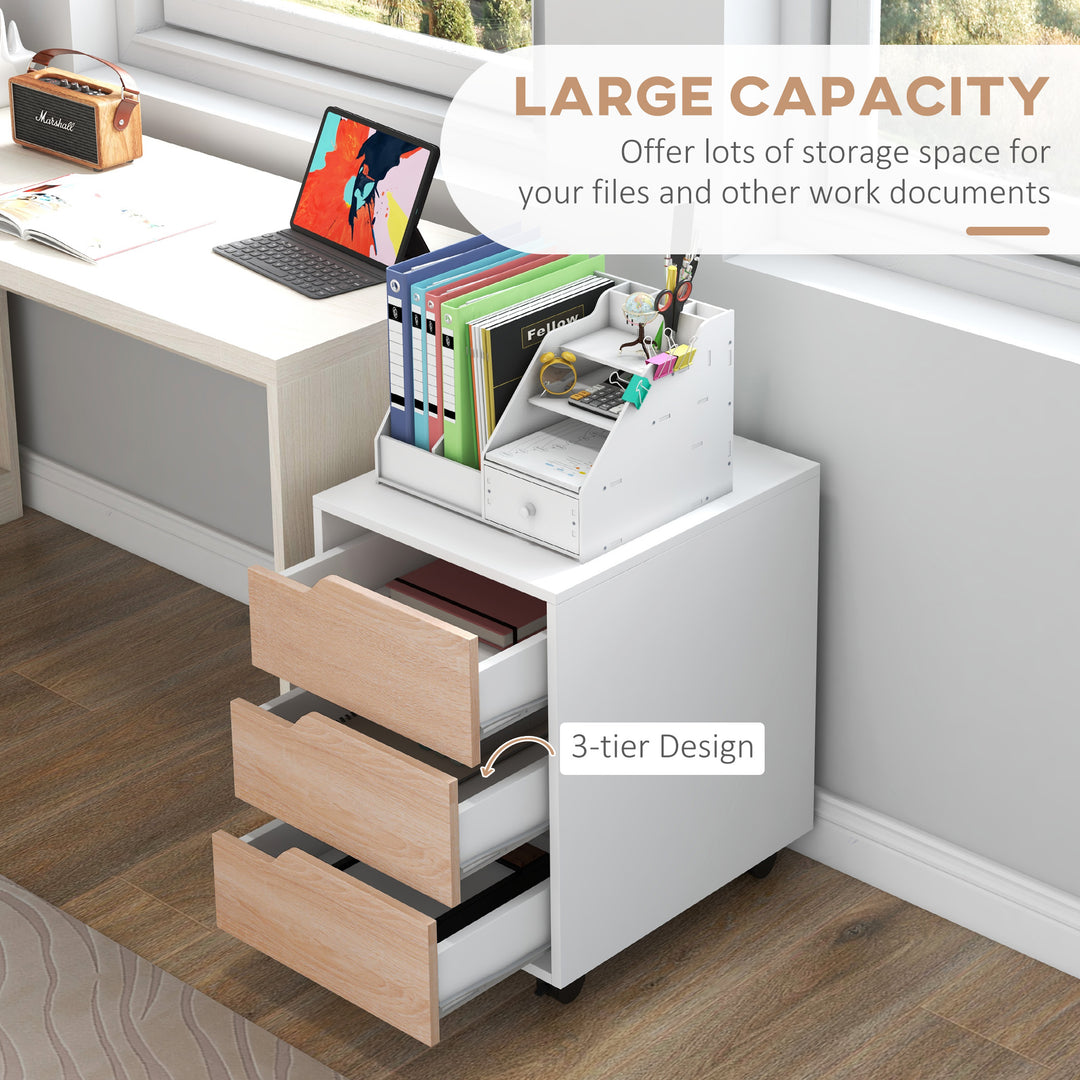 HOMCOM MDF Mobile File Cabinet pedestal with 3 Drawers Lockable Casters Oak and White