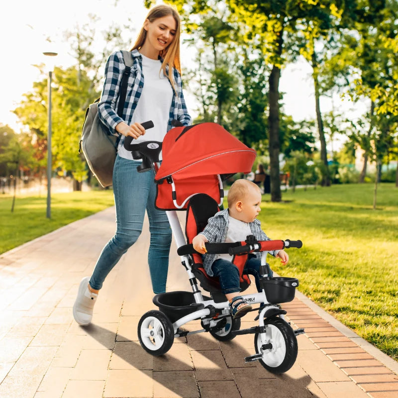 Baby Push Tricycle with Parent Handle for 1-5 Years Old, Red