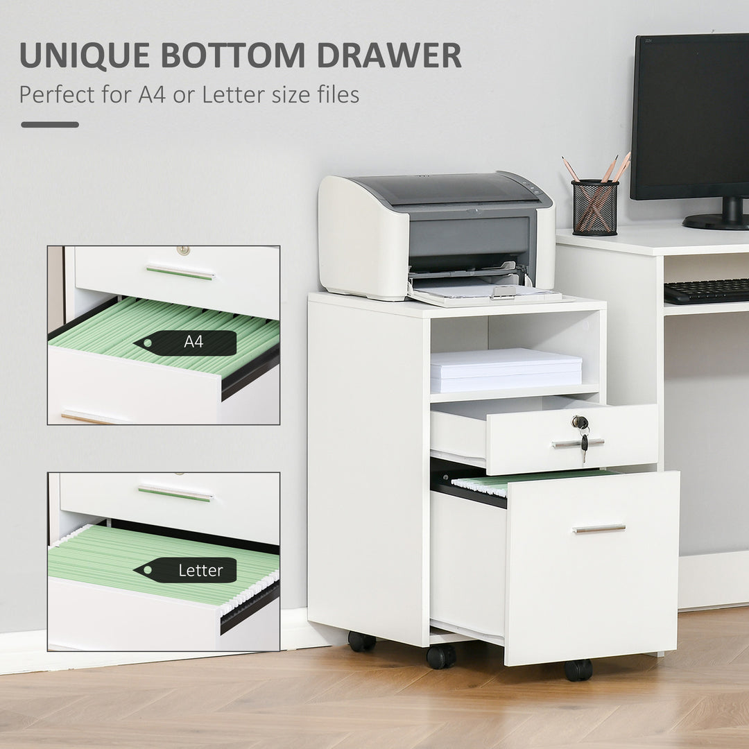Vinsetto Mobile File Cabinet Lockable Storage Unit Cupboard Home Filing Furniture for Office, Bedroom and Living Room, 39.5x40x60cm, White