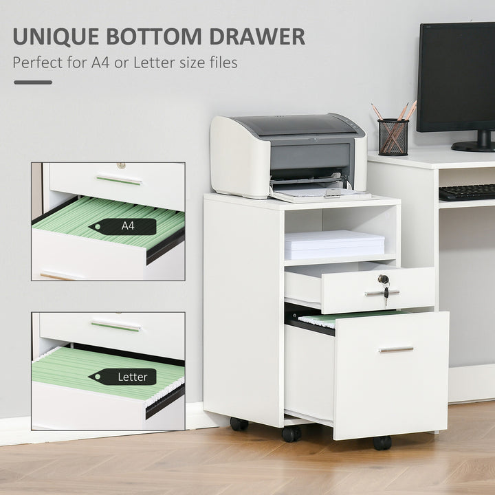 Vinsetto Mobile File Cabinet Lockable Storage Unit Cupboard Home Filing Furniture for Office, Bedroom and Living Room, 39.5x40x60cm, White