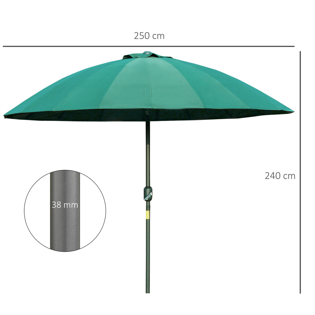 Outsunny Ф255cm Patio Parasol Umbrella Outdoor Market Table Parasol with Push Button Tilt Crank and Sturdy Ribs for Garden Lawn Backyard Pool Green