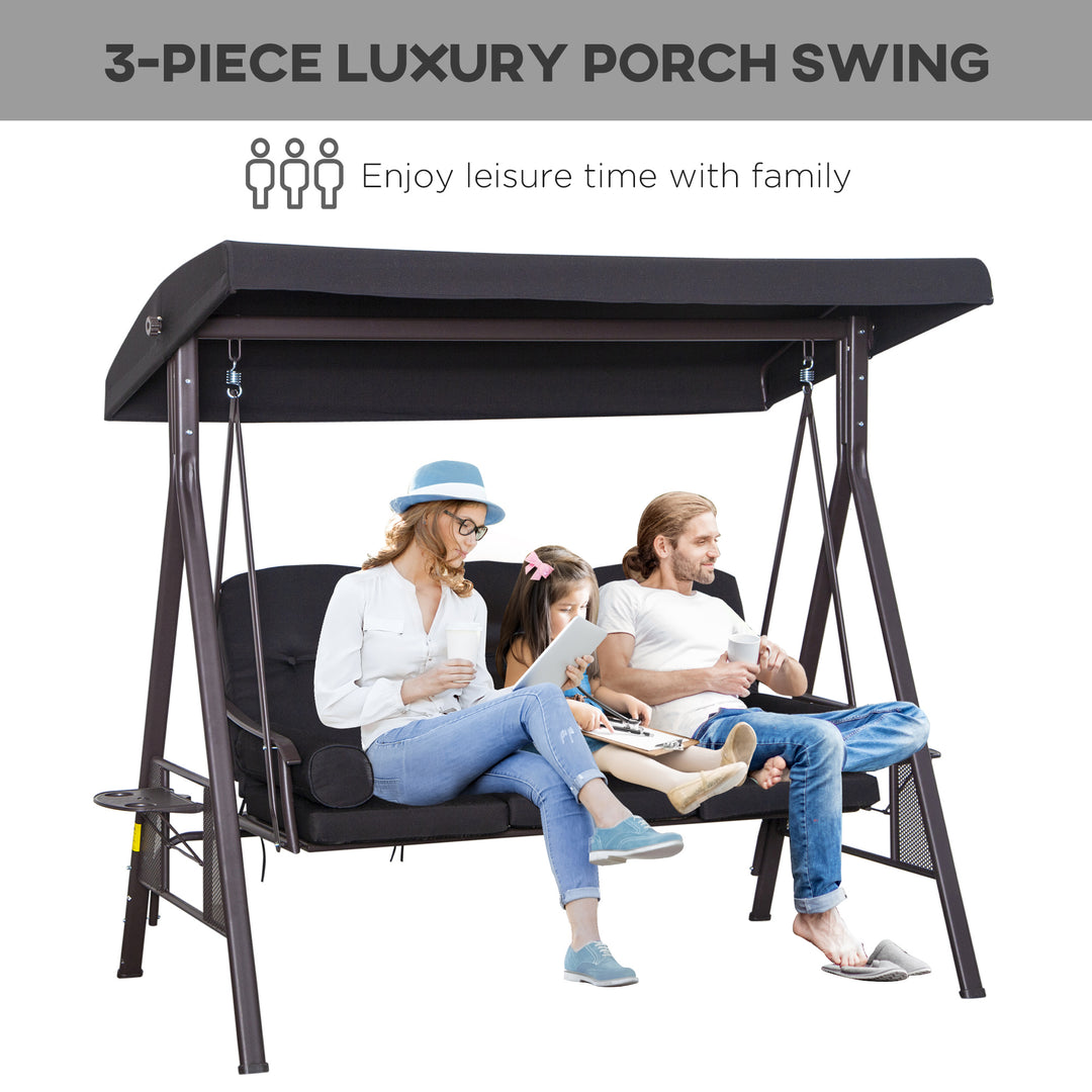 Swing Chair Hammock Chair 3 Seater Canopy Cushion Shelter Outdoor Bench Black