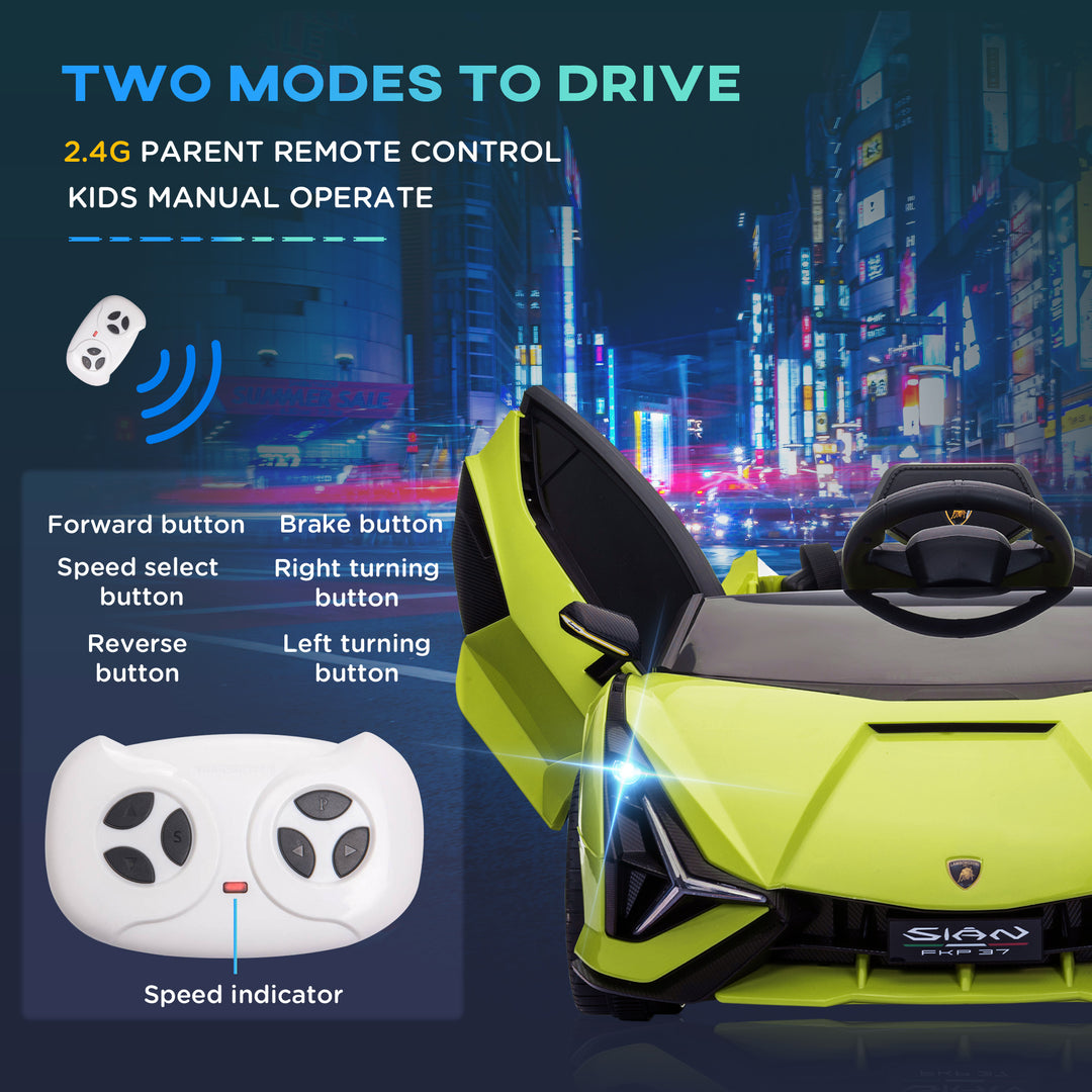 Compatible 12V Battery-powered Kids Electric Ride On Car Lamborghini SIAN Toy with Parental Remote Control Lights MP3 for 3-5 Years Old Green