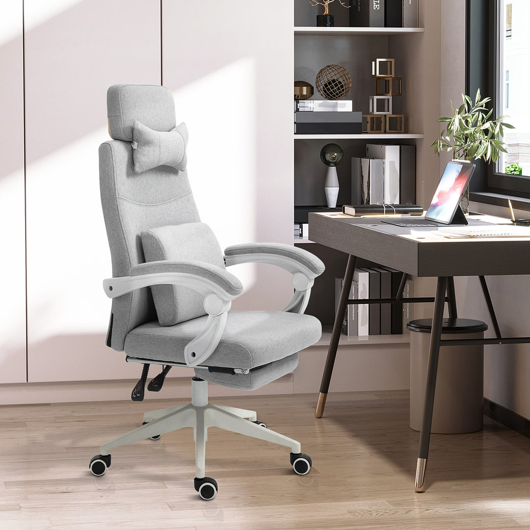 Vinsetto Home Office Chair w/ Manual Footrest Recliner Padded Modern Adjustable Swivel Seat w/ 2 Pillows Armrest Ergonomic Grey