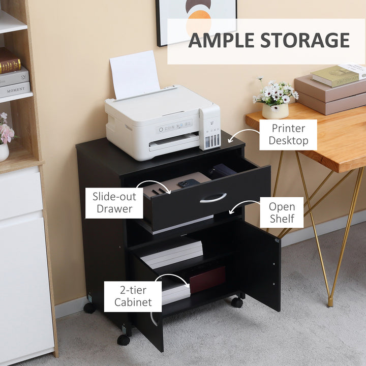 Vinsetto Mobile Printer Cabinet with Storage, Open Shelf, Drawer for Home, Office, Black