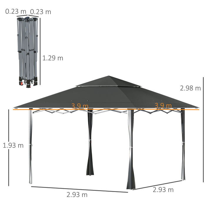 Outsunny 4 x 4m Pop-up Gazebo Double Roof Canopy Tent with Roller Bag & Adjustable Legs Outdoor Party, Steel Frame, Dark Grey