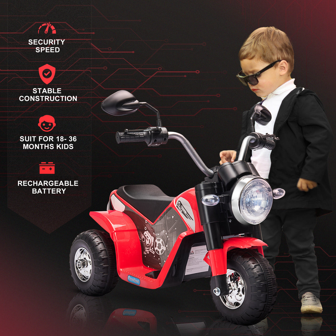 Kids Electric Motorcycle Ride-On Toy 3-Wheels Battery Powered Motorbike Rechargeable 6V with Horn Headlights Motorbike for 18 - 36 Months Red