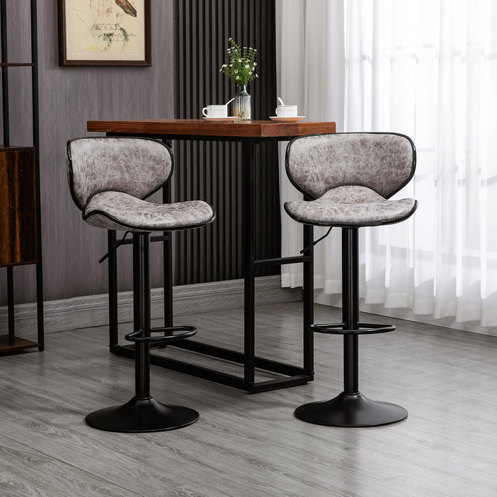 Bar Stool Set of 2 Microfiber Cloth Adjustable Height Armless Chairs with Swivel Seat, Grey