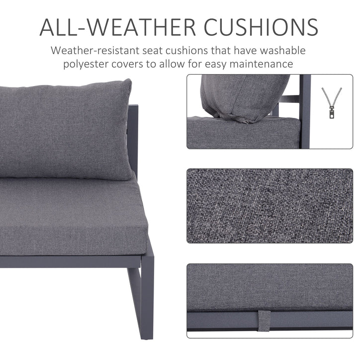 6 PCs Outdoor Indoor Sectional Sofa Set Thick Padded Cushions Aluminium Frame 5 Seaters 1 Coffee Table Footrest Grey