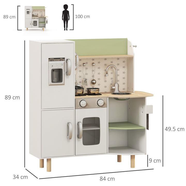 AIYAPLAY Toy Kitchen, Kids Play Kitchen Role Playing Game with Phone, Ice Maker, Stove, Sink, Utensils, for 3-6 Years, White