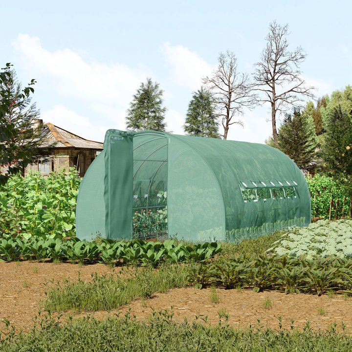 Reinforced Polytunnel Greenhouse with Metal Hinged Door, 25mm Diameter Galvanised Steel Frame & Mesh Windows (3 x 6M)