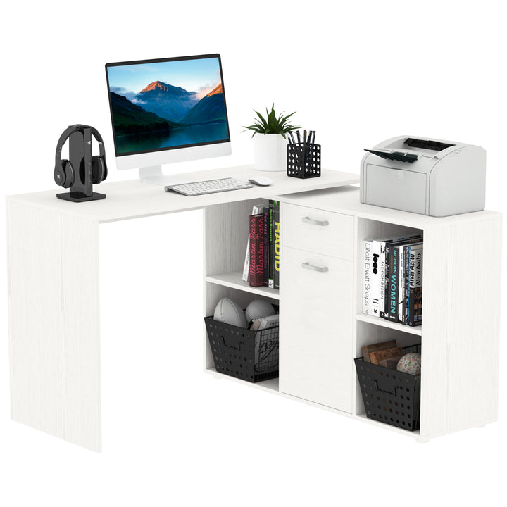 Modern L-Shaped Computer Desk, Laptop PC Corner Table, Home Office Workstation with Spacious Storage, White