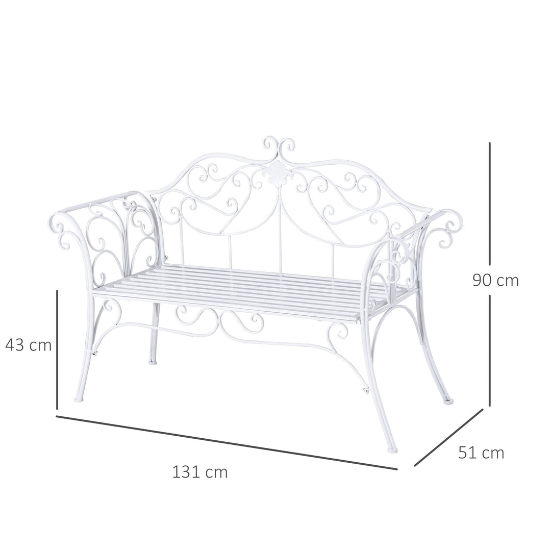 Bench Garden Chair Outdoor Indoor Patio 2 Seater Loveseat Metal Furniture White