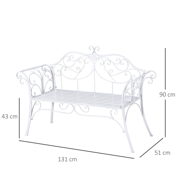 Bench Garden Chair Outdoor Indoor Patio 2 Seater Loveseat Metal Furniture White