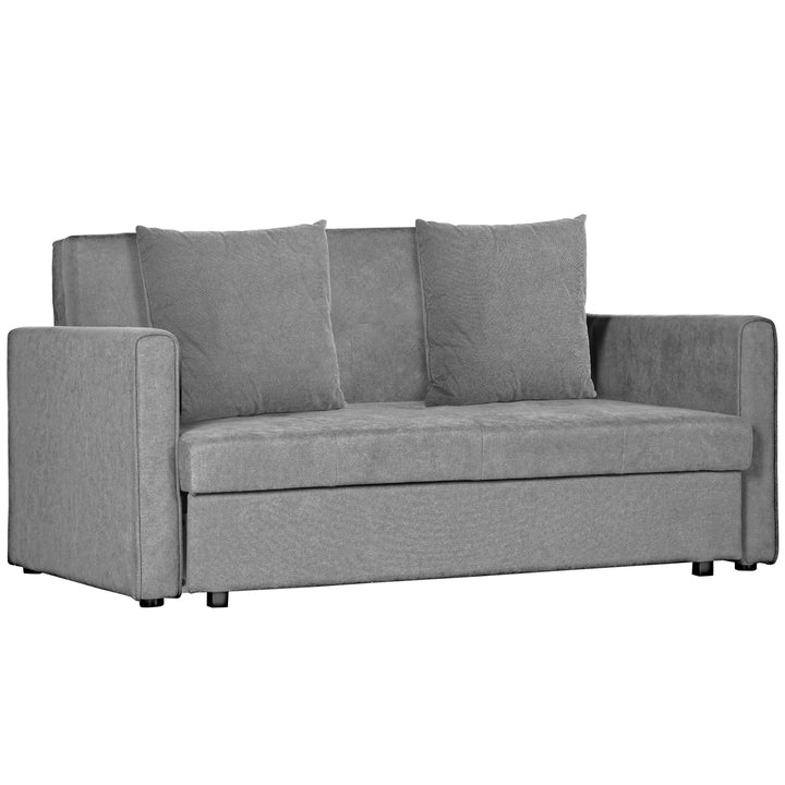 2 Seater Sofa Bed, Convertible Bed Settee, Modern Fabric Loveseat Sofa Couch w/ Cushions, Hidden Storage for Guest Room, Light Grey