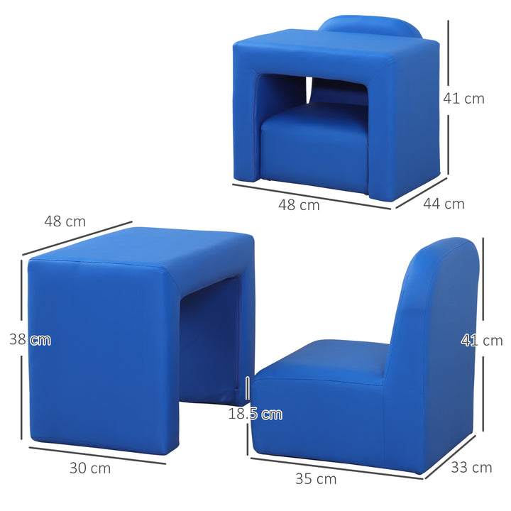 Kids Mini Sofa 3 in 1 Table Chair Set Children Armchair Seat Relax Game Playroom Seater Girl Boys Blue