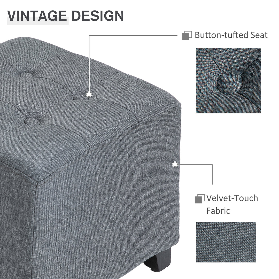 Linen-Look Square Ottoman Footstool, Grey