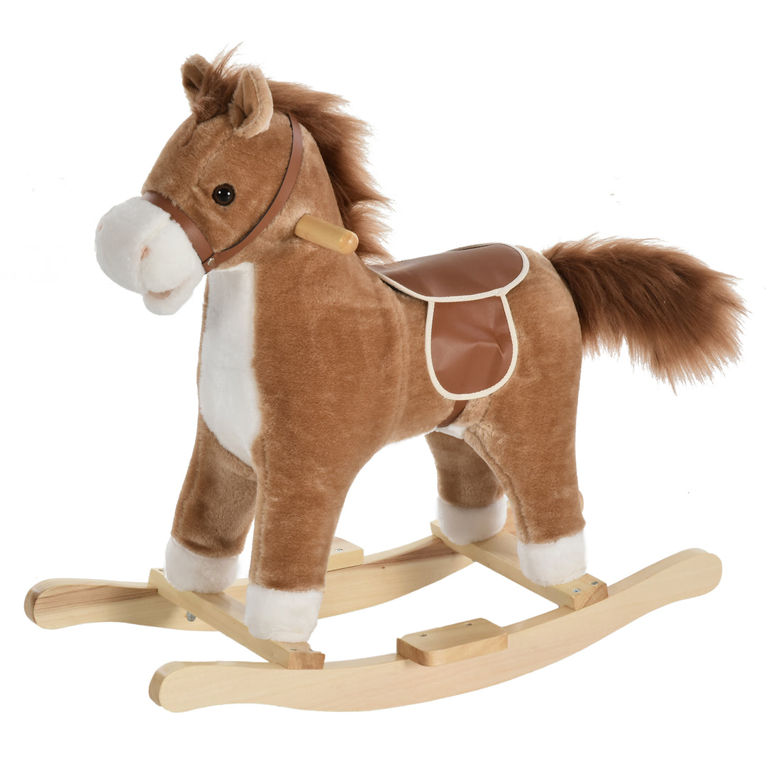 Kids Ride On Plush Rocking Horse w/ Sound Brown