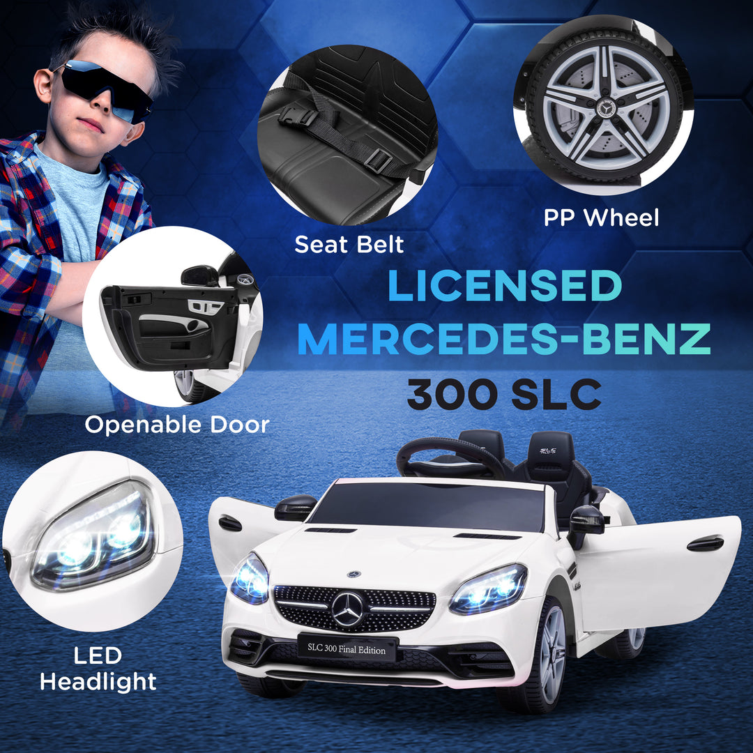 Mercedes Benz SLC 300 Licensed 12V Kids Electric Ride On Car with Parental Remote Two Motors Music Light Suspension Wheel for 3-6 Year White