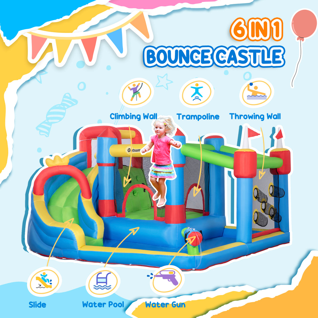 5 in 1 Kids Bounce Castle Large Castle Style Inflatable House Slide Trampoline Pool Water Gun Climbing Wall for Kids Age 3-8