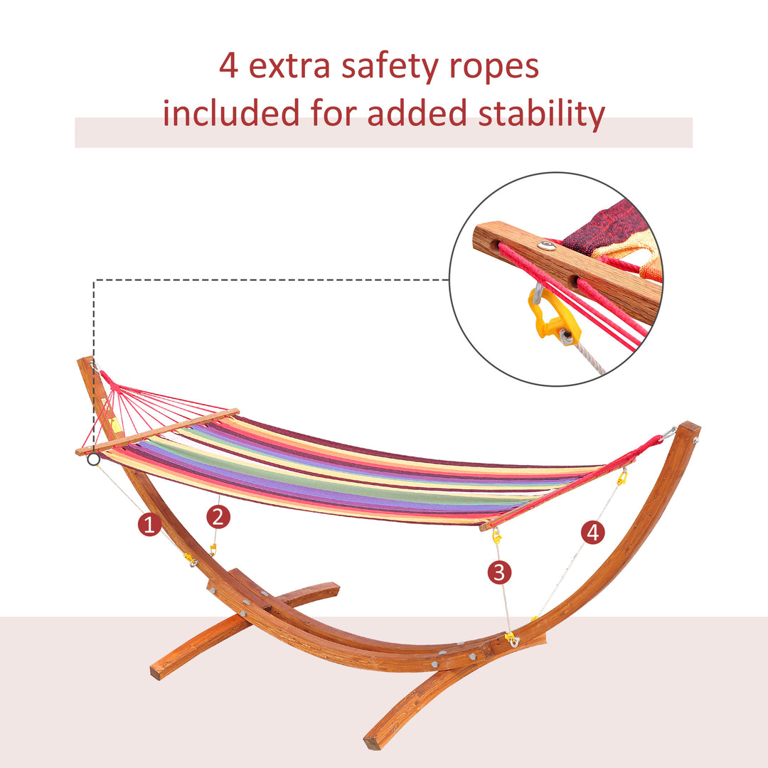 Outsunny Garden Outdoor Patio Standing Frame Wooden Hammock with Arc Stand - Multi-Colour