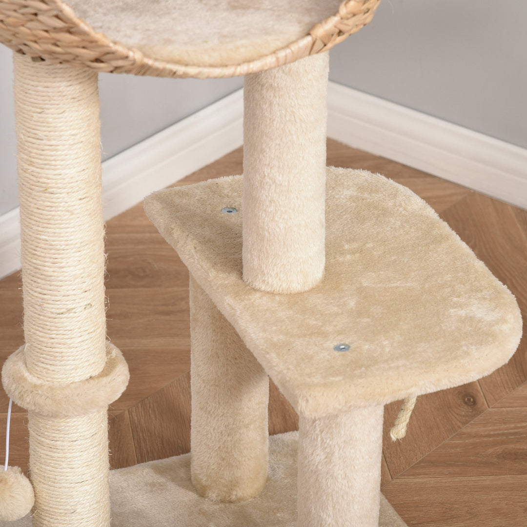 PawHut Cat tree Cat Tower 100cm Climbing Activity Center with Sisal Scratching Post Condo Perch Hanging Balls Teasing Rope Toy Cushion