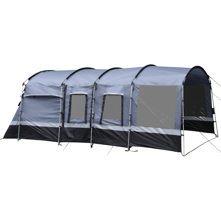 8-Person Camping Tent, Waterproof Family Tent, Tunnel Design, 4 Large Windows, Sleeping Cabins 3000mm Water Column Grey