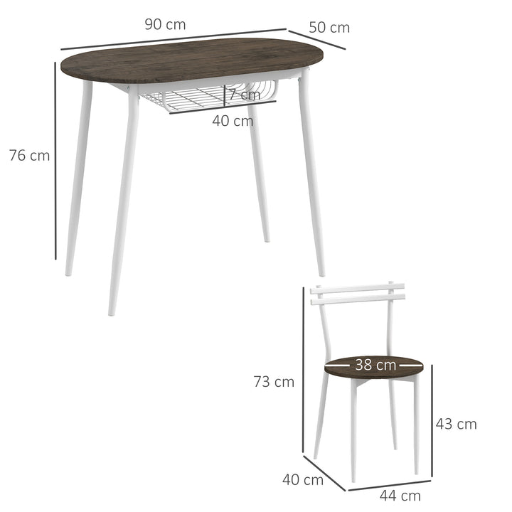 3-Piece Dining Table and Chairs Set, Oval Kitchen Table with 2 Chairs, with Wire Storage Shelf and Steel Frame, Natural