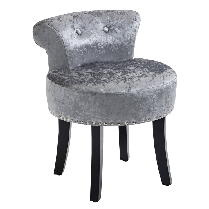 Dressing Table Stool with Rubber Wood Legs Ice Velvet Makeup Seat Dressing Chair for Living Room Dressing Room Bedroom, Grey