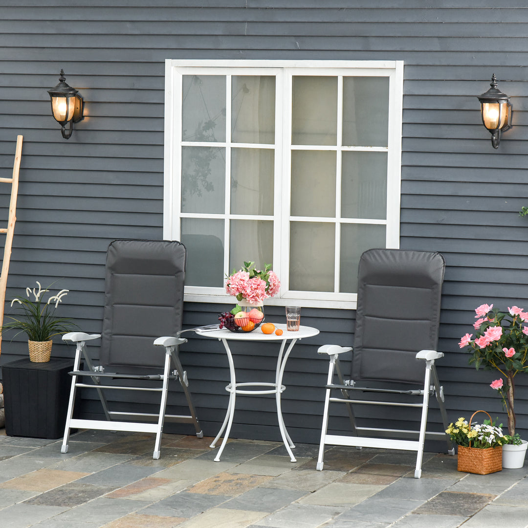 2 Pcs Patio Folding Dining Chair w/ Adjustable Back &amp; Armrest Portable for Camping Garden Pool Beach Deck Grey
