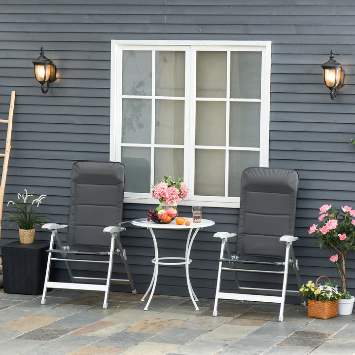 2 Pcs Patio Folding Dining Chair w/ Adjustable Back &amp; Armrest Portable for Camping Garden Pool Beach Deck Grey