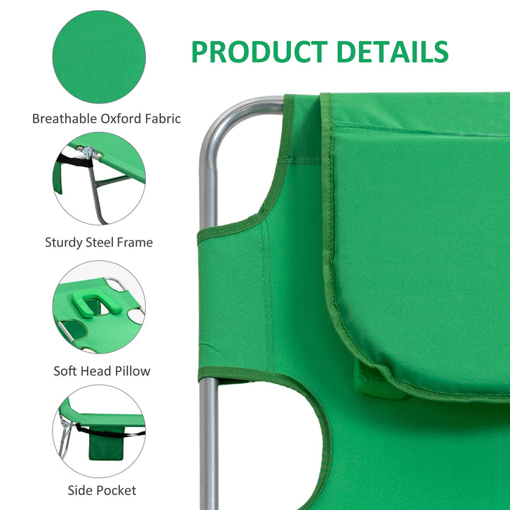 Beach Chaise Lounge with Face Cavity &amp; Arm Slots, Portable Sun Lounger, Reclining Lounge Chair for Patio Garden Beach Pool, Green