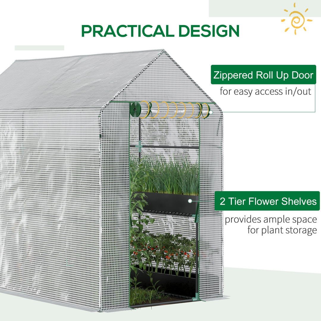 Outsunny Walk in Garden Greenhouse with Shelves Polytunnel Steeple Grow House 186L x 120W 190Hcm White