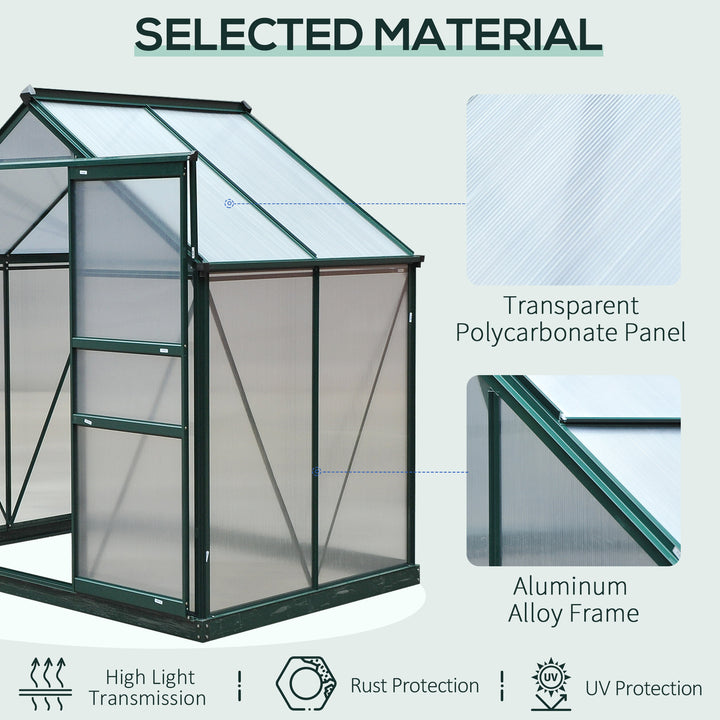 Outsunny Clear Polycarbonate Greenhouse Large Walk-In Green House Garden Plants Grow Galvanized Base Aluminium Frame w/ Slide Door (6ft x 4ft)