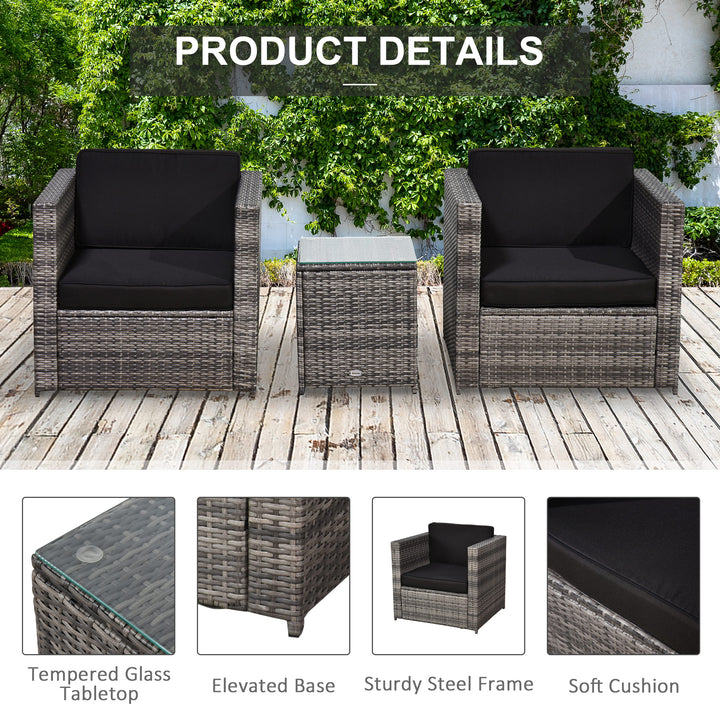 2 Seater Rattan Garden Furniture Sofa  Furniture Set W/Cushions, Steel Frame-Grey