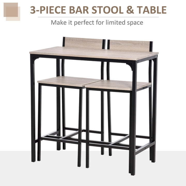 3 Pcs Table Stool Set Industrial Design w/ Metal Frame Oak Tone MDF Panels Minimal Compact Beautiful