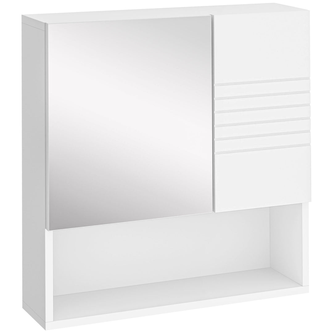 kleankin Bathroom Mirror Cabinet, Wall Mount Storage Cabinet with Double Door, Adjustable Shelf, 54cm x 15cm x 55cm, White