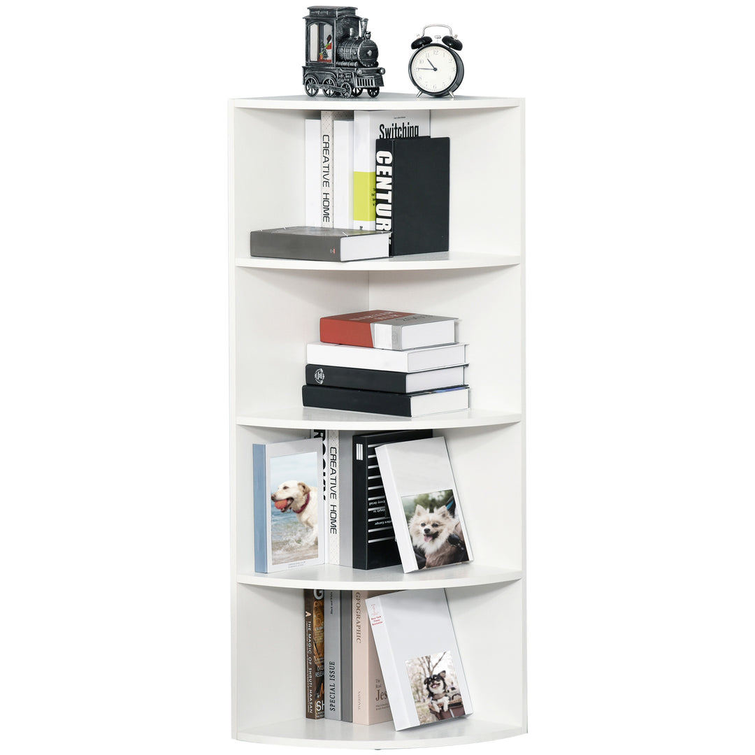 Wood Corner Shelf 4 Tier Unit Freestanding Bookshelf Plants Stand Display Shelf Modern Decoration White