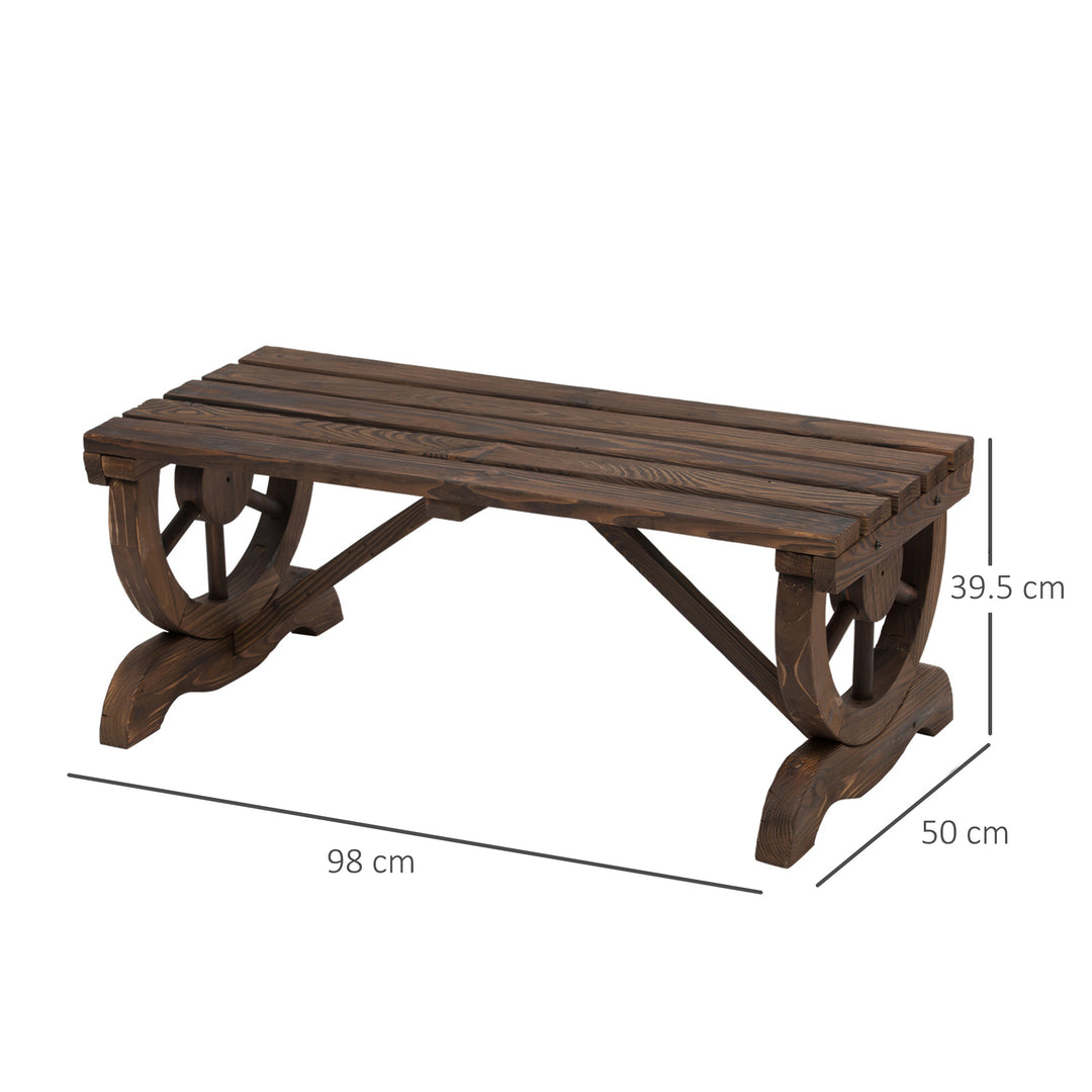 Garden Rustic Wooden Bench Wheel-Shaped Legs Slatted Seats Stable Reinforced Structure Outdoor Patio Garden 2-Person Bench Seat - Brown