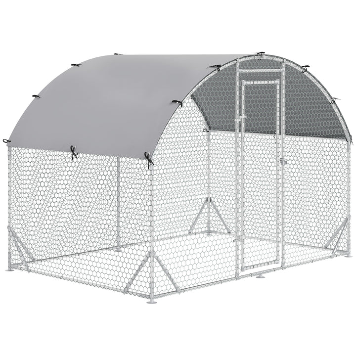 PawHut Walk In Chicken Run Galvanized Chicken Coop Hen Poultry House Cage Rabbit Hutch Pet Playpen Backyard with Water-Resist Cover, 2.8 x 1.9 x 2m