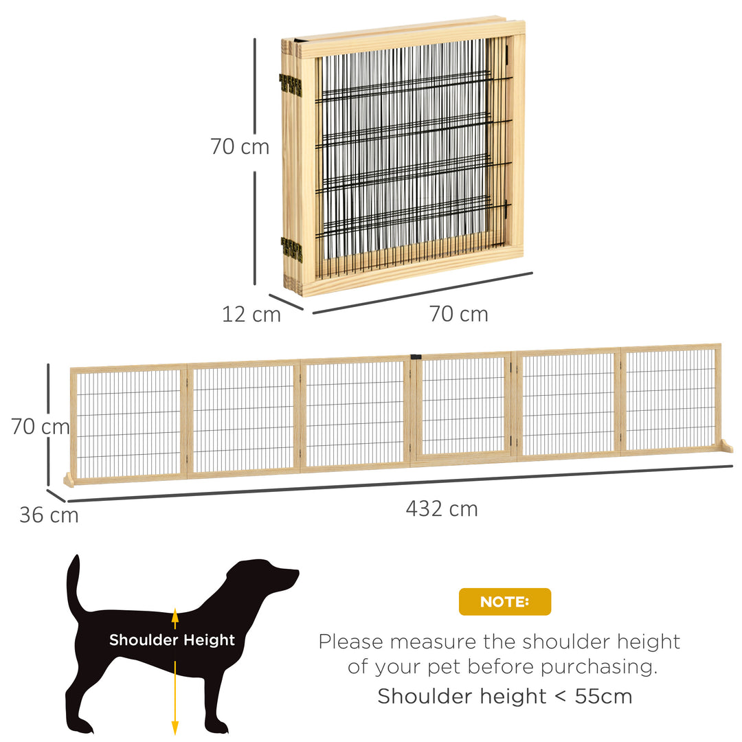 Wooden Pet Gate, Freestanding Dog Safety Barrier with 2 Support Feet, Natual