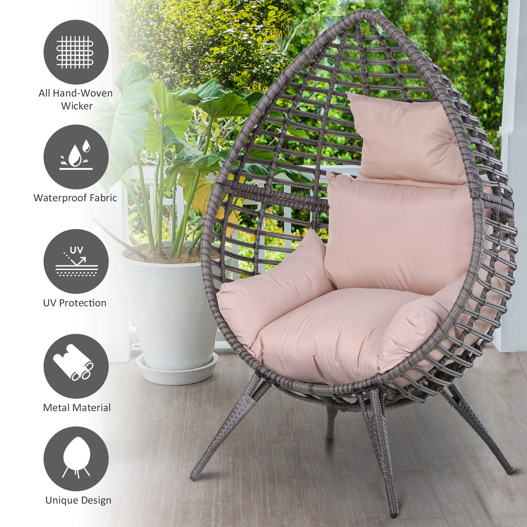 Outdoor Indoor Rattan Egg Chair Wicker Weave Teardrop Chair with Cushion